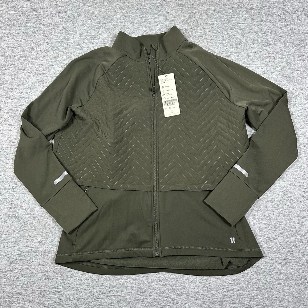 Sweaty Betty Fast Track Padded Running Jacket Womens XXL Green Full Zip NEW